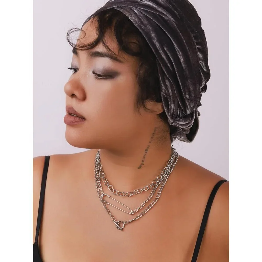 Silver-tone layered chunky chain choker necklace punk grunge style women